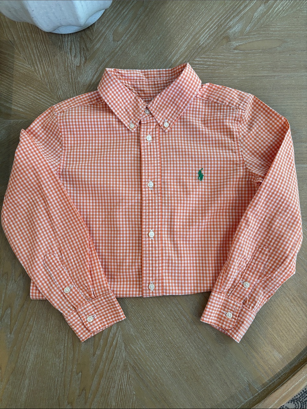 Ralph Lauren Orange Gingham Button-Down Shirt with Green Pony